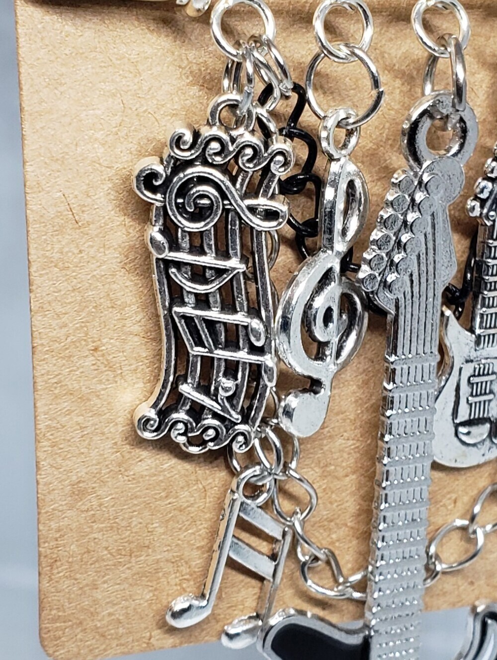 Handmade Black Silver Guitar Music Charm Safety Pin Brooch - Picture 3 of 5